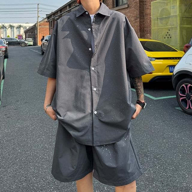 emeisa-Short-Sleeve Plain Shirt
