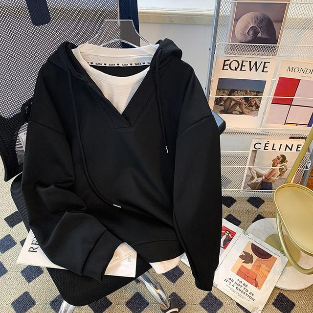 Iduna-Two Tone Mock Two-Piece Hoodie