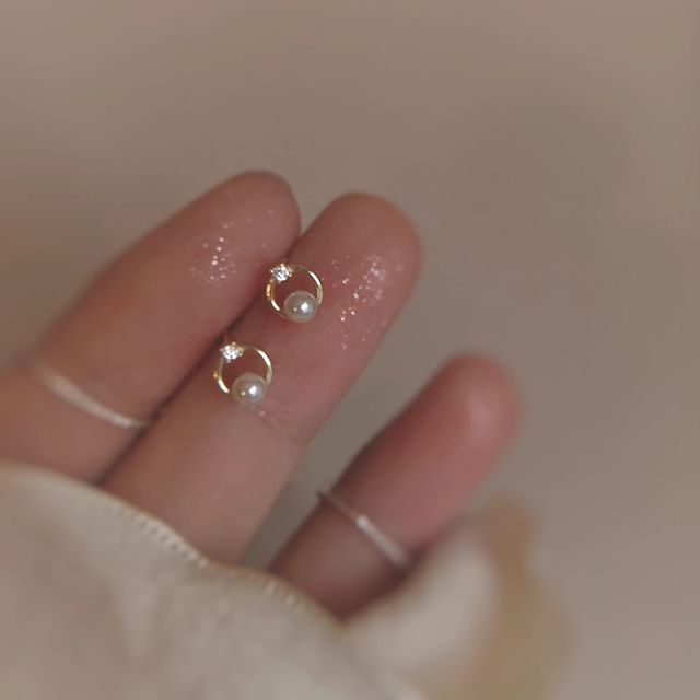 Dashiro-Faux Pearl Rhinestone Alloy Stud Earring