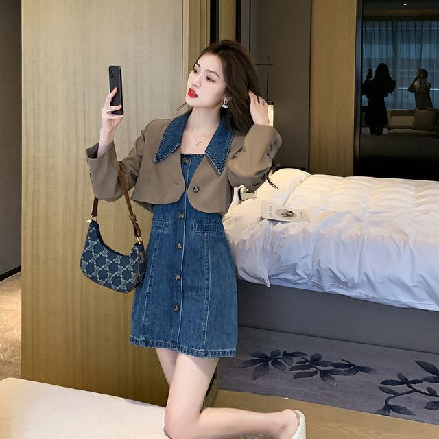 white christmas dresses Denim Pinstripe NYLA Blazer Dress – OFUURE