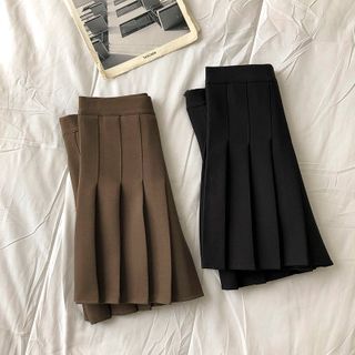 DIYI - Plain High-Waist Pleated Skirt | YesStyle