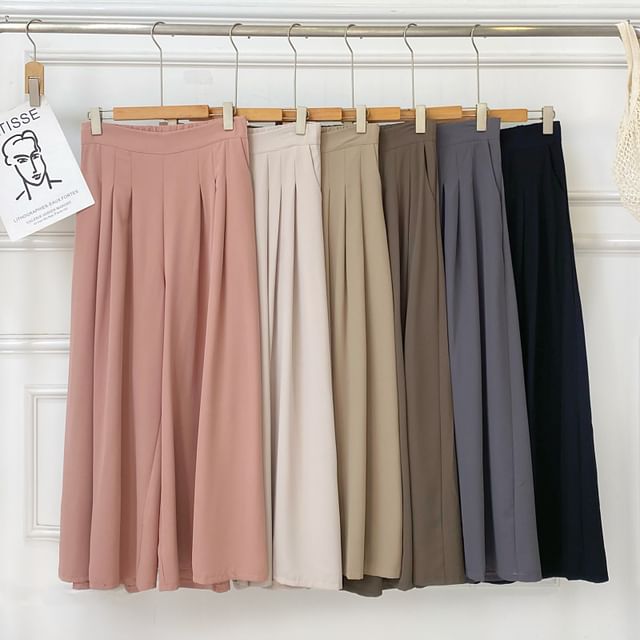 Iasia-High Waist Plain Pleated Culottes