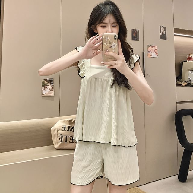 Siensien-Set Contrast Trim Ruffled Padded Camisole Top Shorts