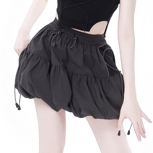 Florimi-Drawstring Waist Plain Mini A-Line Skirt
