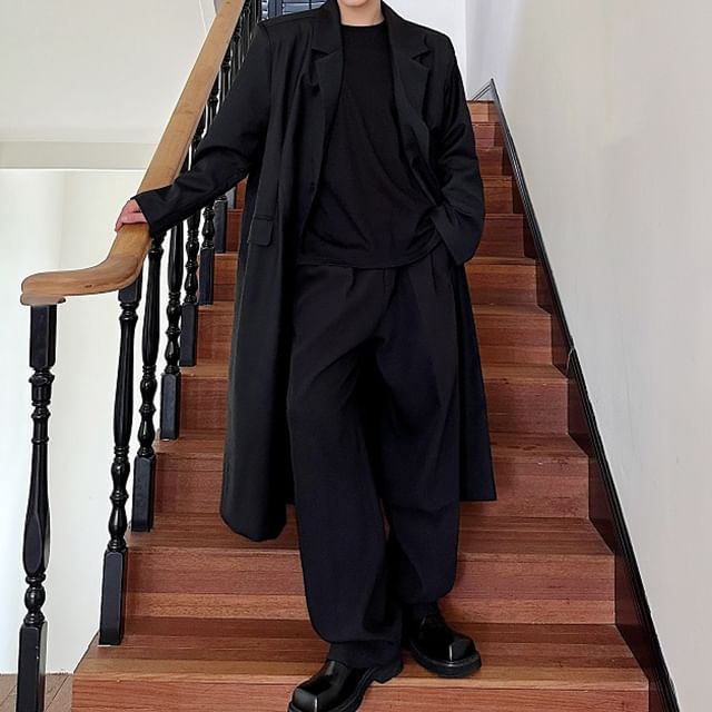 Bjorn-Notch Lapel Plain Midi Button Coat