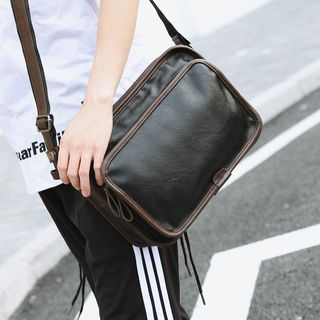 BagBuzz-Piped Faux Leather Shoulder Bag