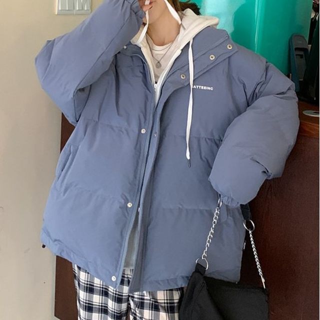Yako-Mock Two-Piece Two Tone Drawstring Hooded Padded Zip Jacket