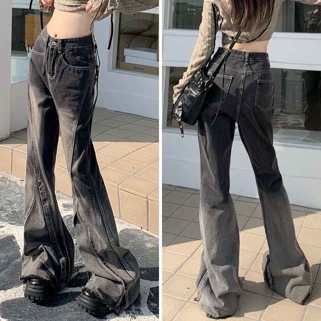 ISSOL-High Rise Washed Flared Jeans