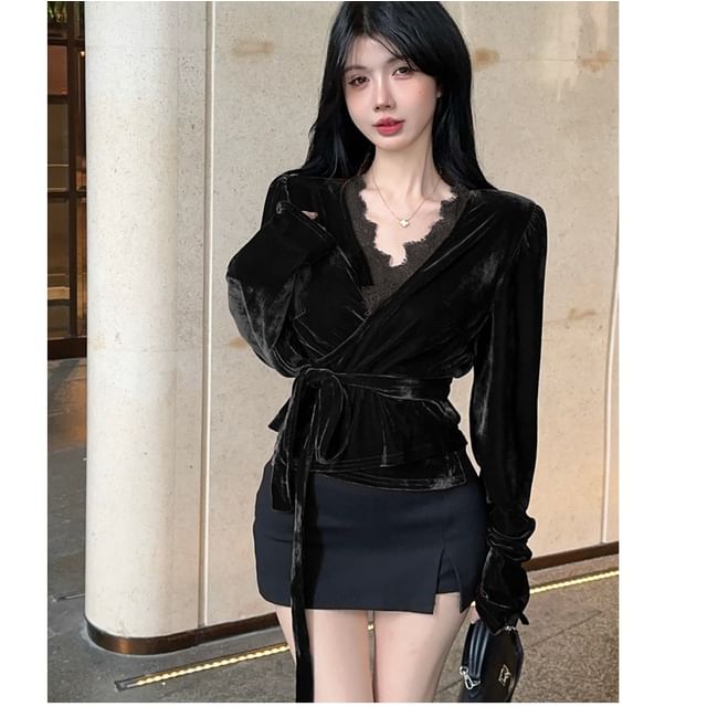 Whoosh-Long-Sleeve V-Neck Velvet Top