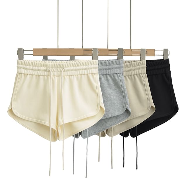 Ulark-Drawstring Waist Plain Hot Pants