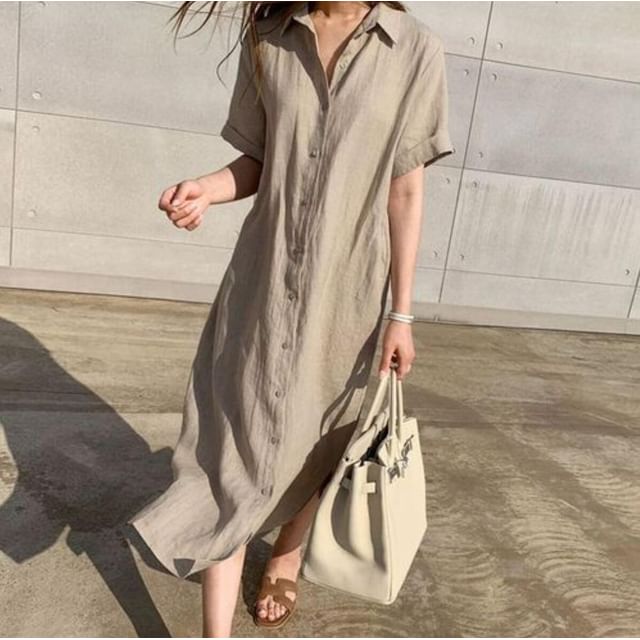 Lucuna-Kurzärmliges Midi-Hemdkleid in A-Linie
