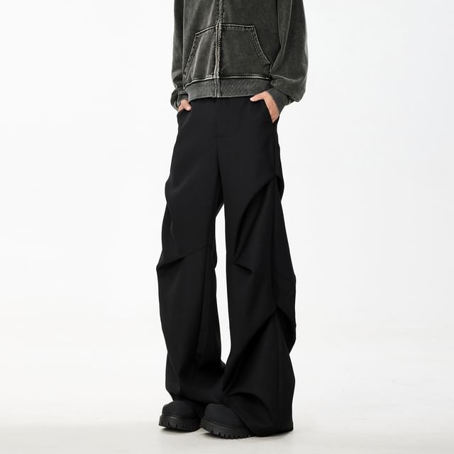 Kimeya-Mid Rise Plain Ruched Wide Leg Pants