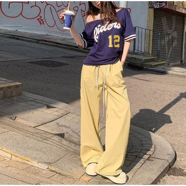 Denimot-Drawstring Waist Plain Baggy Pants Various Designs