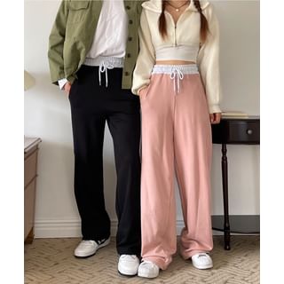 SeoulPop Unisex Drawstring Mid Rise Two Tone Loose-Fit Sweatpants Sale