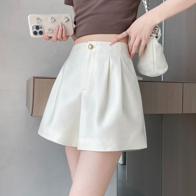 Dragan Pulse-High Waist Plain Wide Leg Shorts