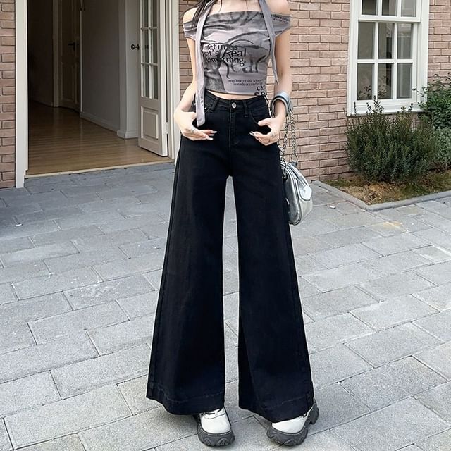 Denimot-High Waist Wide Leg Jeans