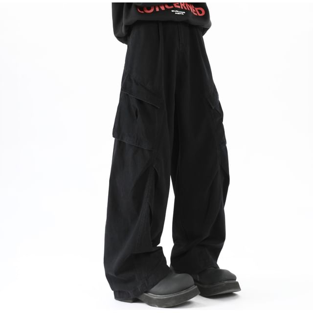 Naideth-Mid Rise Plain Wide Leg Cargo Pants