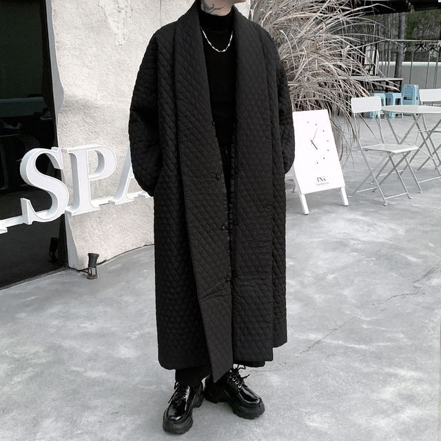 Orungeetun-Long-Sleeve Argyle Long Padded Coat