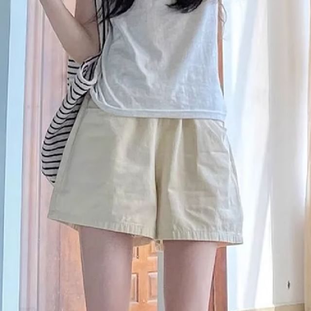 Ukiyo-Elastic Waist Plain Shorts