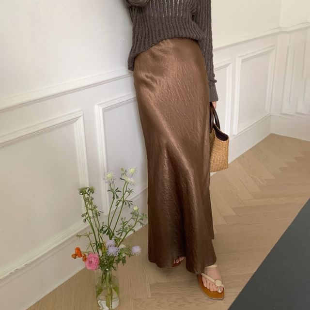 Lexama-High Waist Plain Maxi Fishtail Skirt