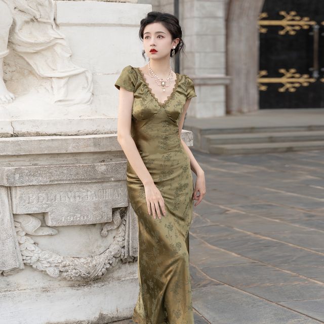 v neck flowy dress short PRETTYGARDEN Womens Maxi Dress Short Sleeve V Neck Hollow Out Eyelet A main image 0