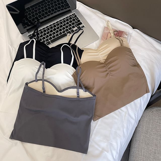 DIYI-Plain Ruched Padded Camisole Top