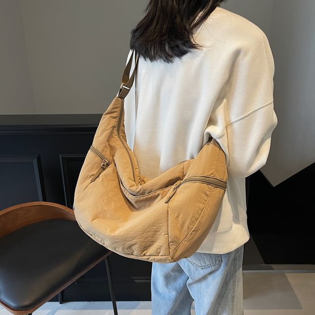 EAVALURE-Plain Panel Fabric Crossbody Bag