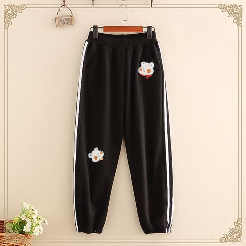 Kawaii Fairyland - Fleece-Lined Bear Embroidered Harem Pants