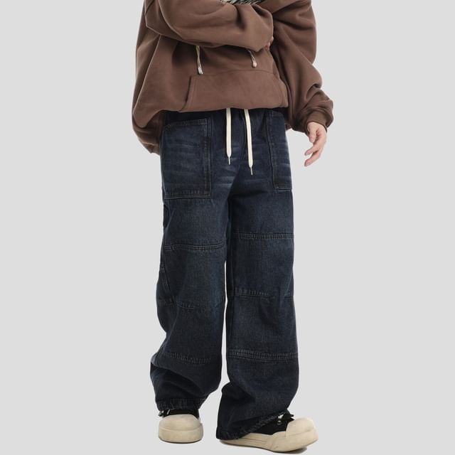 Banash-Drawstring Waist Wide Leg Jeans