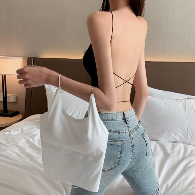 camikiss-Open Back Plain Bra Top