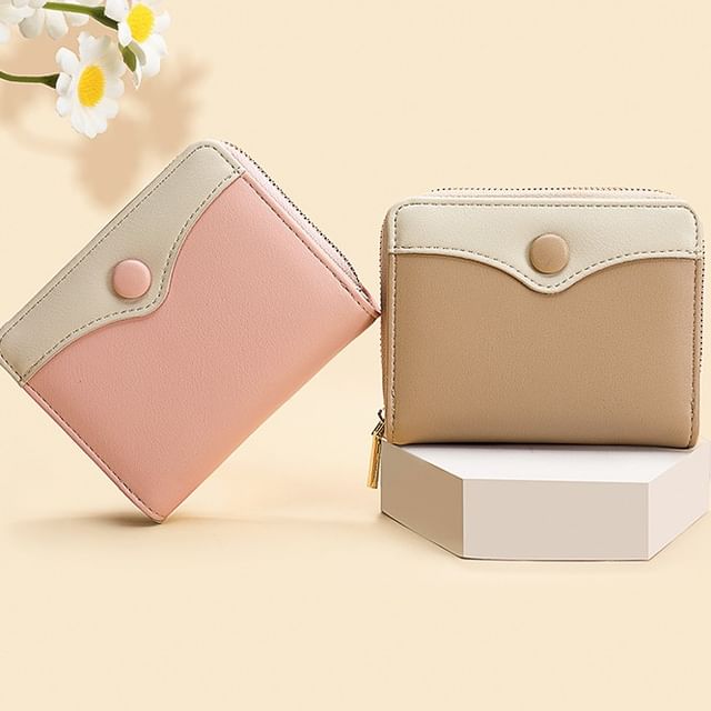 tablarosa-Two Tone Faux Leather Short Wallet