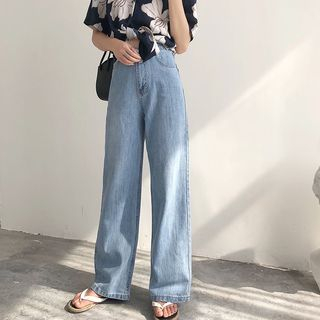 Washed High-Waist Wide-Leg Jeans