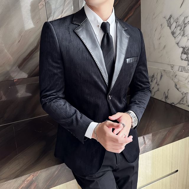 Blueforce-Lapel Collar Plain Single-Breasted Blazer