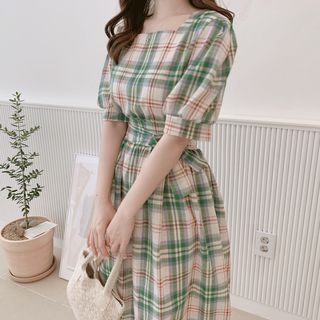 plaid midi dress with sleeves