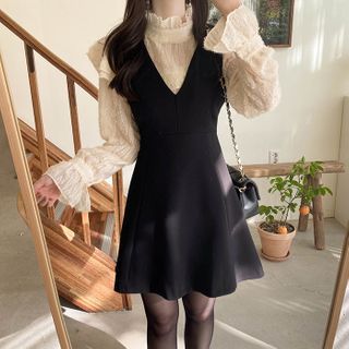 long body fitting prom dresses Rebel Romance Spooky Ghosties Print Flared Pinafore Dress 8 10 12 14 16 18  20 22 24 Cute Quirky Alt – Minimum Mouse main image 1