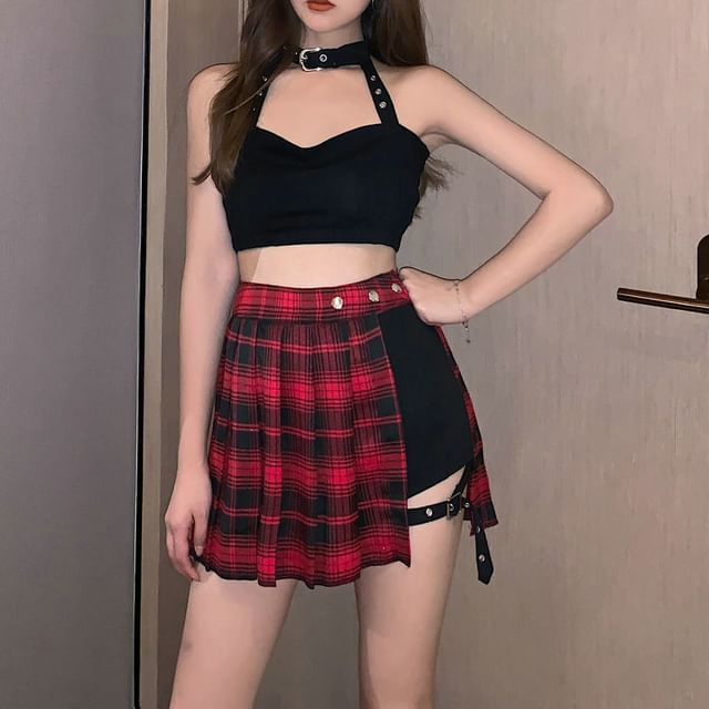 Alfie-High Waist Plain Mini Pleated Skirt