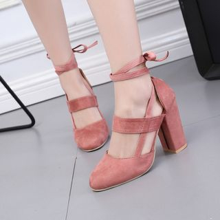 mary jane lace up chunky heels