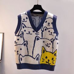 Autunno - Cat Print Sweater Vest