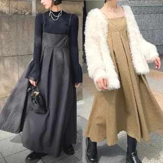MIKIGA-Spaghetti Strap Plain Midi A-Line Dress
