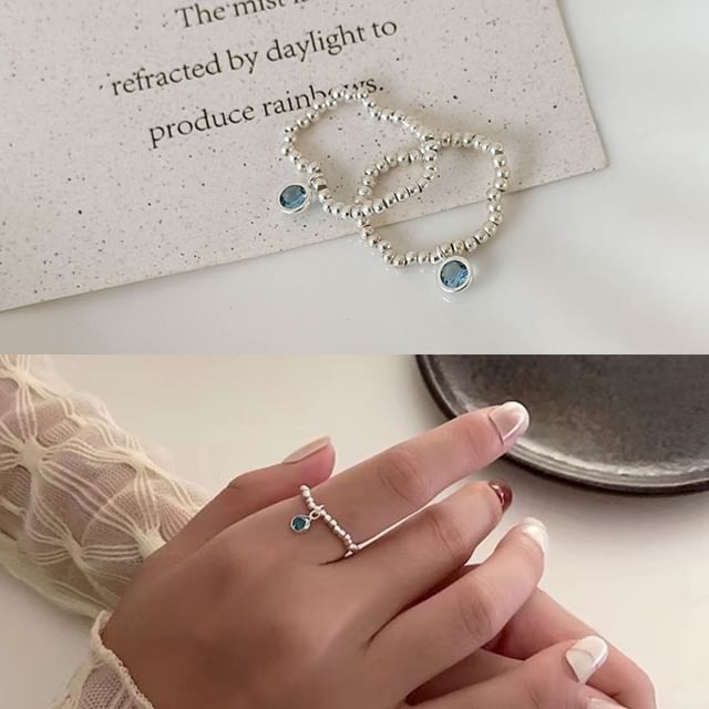 Kayochs-Simple Crystal Pendant Beaded Ring