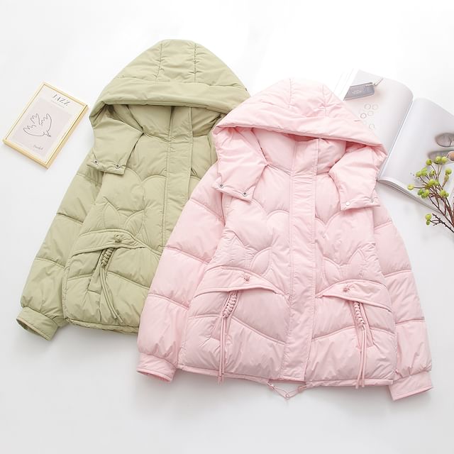 PANDAGO-Plain Padded Hooded Zip Jacket