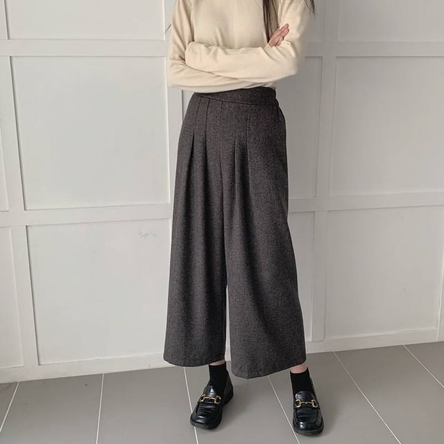 Lewwe-High Rise Pleated Wide Leg Pants