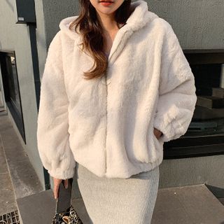hooded faux shearling jacket