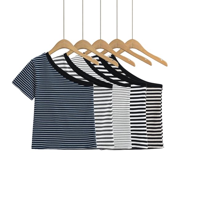 Asiris-One-Shoulder Striped Tee