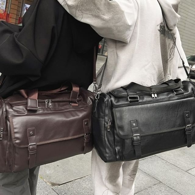Hikuozy-Multi-Pocket Faux Leather Carryall