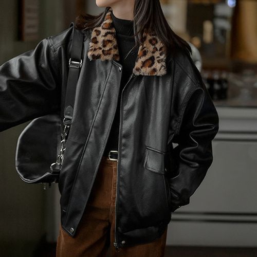 ジャケット・アウター Leopard Lined Leather Work Jacket Leopard Lined Leather Work Jacket