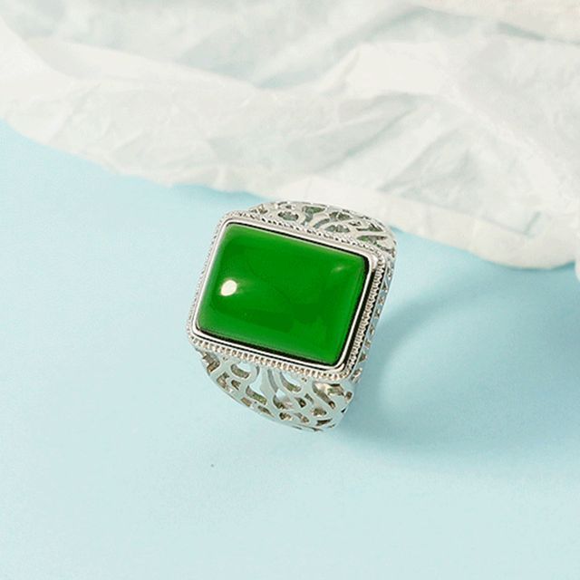 Forainer-Gemstone Square Alloy Open Ring