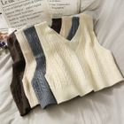 Lemongrass - V-Neck Cable Knit Crop Vest