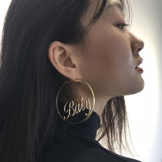 Seirios-Alloy Lettering Hoop Earrings