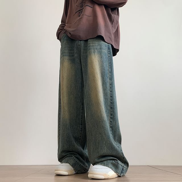 Kimeya-Mid Rise Washed Wide Leg Jeans